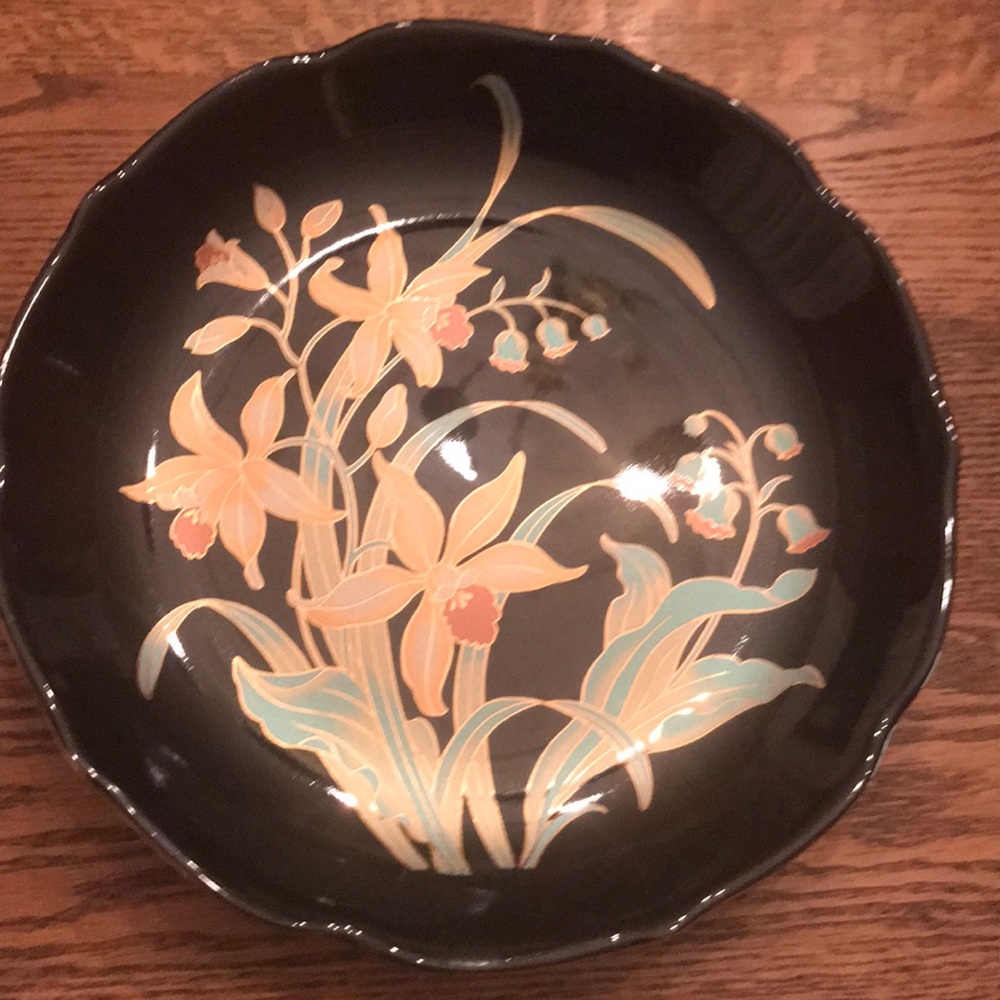 Black Plate with Gold, Orange and Green Design
